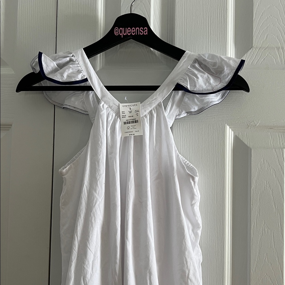 Crewcuts Girls White Flutter Sleeve Dress Navy Trim Nautical Size 10 - Picture 2 of 14